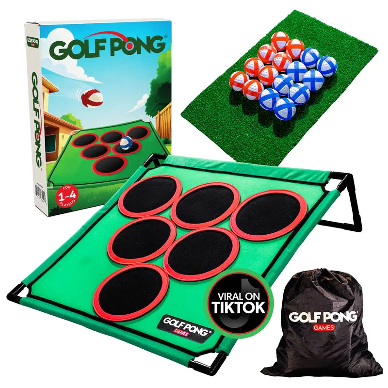 Golf Pong Game Set | Indoor & Outdoor Golf Beer PongIncludes 16 Velcro Balls, Chipping Mat & Carrying Case | Fun Game for Adults - NO CLUB INCLUDED