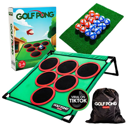 Golf Pong Game Set | Indoor & Outdoor Golf Beer PongIncludes 16 Velcro Balls, Chipping Mat & Carrying Case | Fun Game for Adults - NO CLUB INCLUDED
