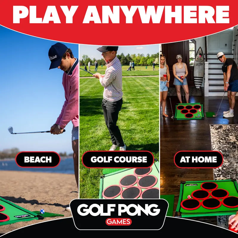 Golf Pong Game Set | Indoor & Outdoor Golf Beer PongIncludes 16 Velcro Balls, Chipping Mat & Carrying Case | Fun Game for Adults - NO CLUB INCLUDED