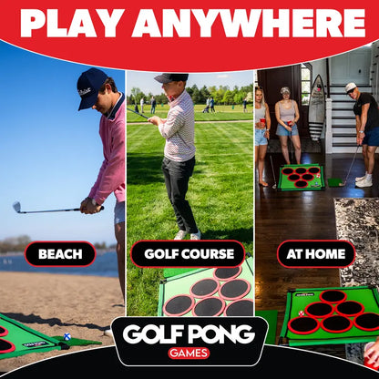 Golf Pong Game Set | Indoor & Outdoor Golf Beer PongIncludes 16 Velcro Balls, Chipping Mat & Carrying Case | Fun Game for Adults - NO CLUB INCLUDED